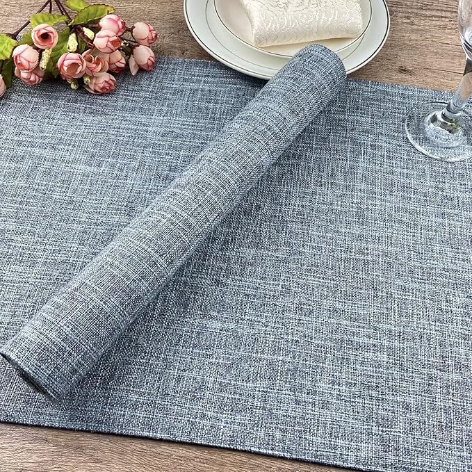 Weabetfu Cloth Placemats Set of 6 Heat Resistant Dining Table Placemmats Cotton Linen Machine Washable Kitchen Table Mats Wrinkle Free Thick Fabric Place Mats,Easy to Clean,13" x 19" Gray