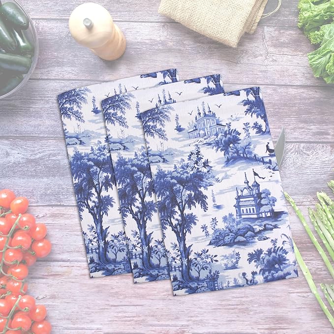Urban Villa Kitchen Towels Set of 6 French Toile Kitchen Towels 20X30 Inches 100% Cotton Highly Absorbent Kitchen Towels Premium Quality Ultra Soft Mitered Corners KitchenTowels