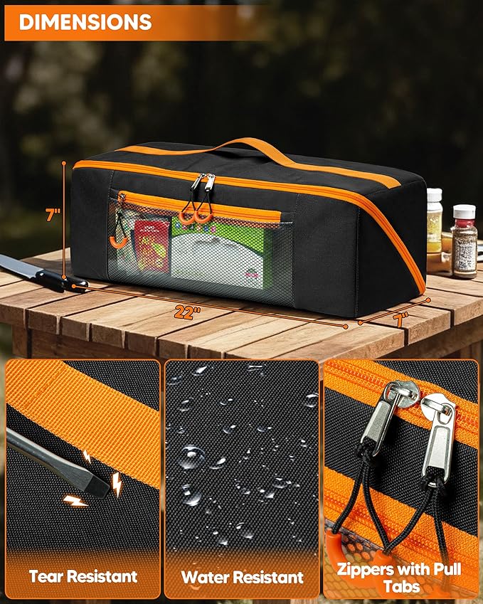 Marscamd 22” Grill Tool Storage Bag with Dual Inner Compartments, Wide-open Grill Utensil Storage Bag for Grill, Griddle and Barbecue Tools, Black (No Accessories)