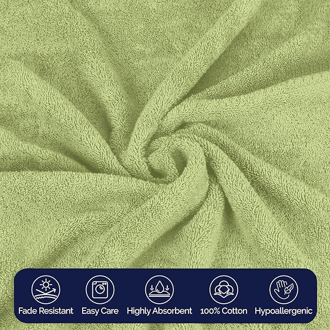 Elegant Comfort Premium Cotton 8-Piece Towel Set, Includes 4 Washcloths, 2 Hand Towels and 2 Bath Towels, 100% Turkish Cotton - Highly Absorbent and Super Soft Towels for Bathroom, Sage