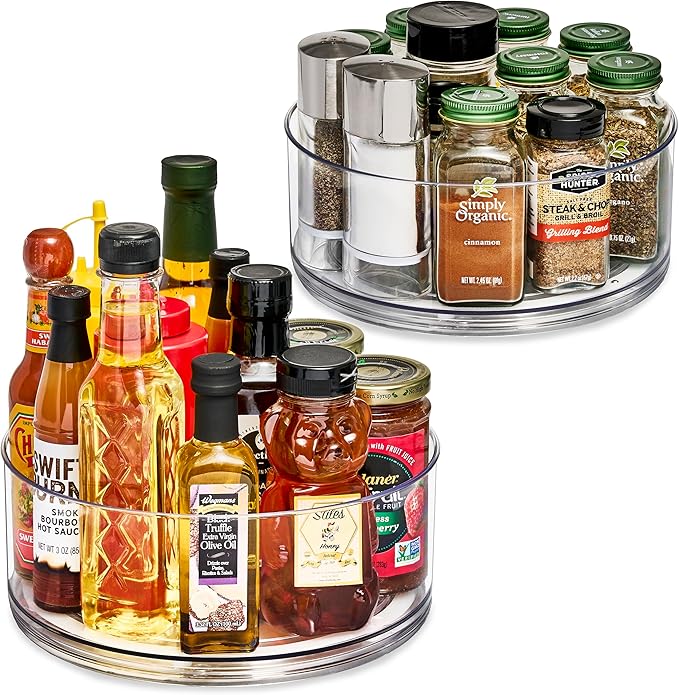 Sorbus 9 Inch Clear Lazy Susan Organizer, Turntable Organizer for Spice Organization for Cabinet, Lazy Susan Turntable for Kitchen, Home, Office, Closet, Classroom, Laundry Room Organization (2-Pack)