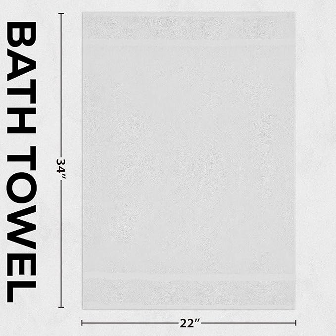 GOLD TEXTILES Premium White 100% Cotton Bath Towels Set (24 Pack, 24 x 50 Inch) High Absorbency Multipurpose Quick Drying Pool Gym Hotel Spa Bath Towel (24, White)