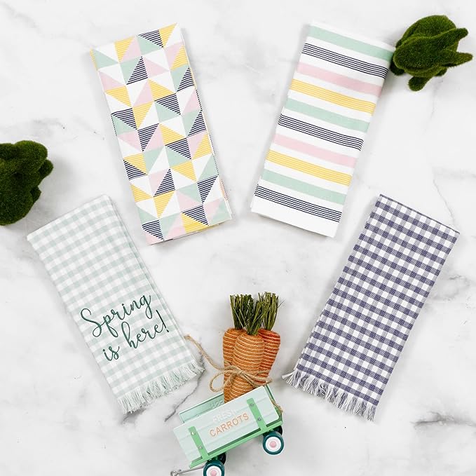 Ritz 100% Cotton Kitchen Towels, Pinstripe Skipper – 16"x26" – Absorbent Dish Towels for Drying & Cleaning – Soft & Durable (Set of 4)