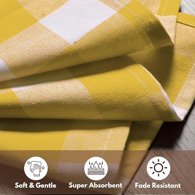 Native Fab Set of 4 Buffalo Plaid Cloth Dinner Napkins - 100% Cotton - 16x16 inches, Soft, Absorbent, Restaurant Hotel Quality - Easy Care, Washable, Everyday Use - Lemon Yellow