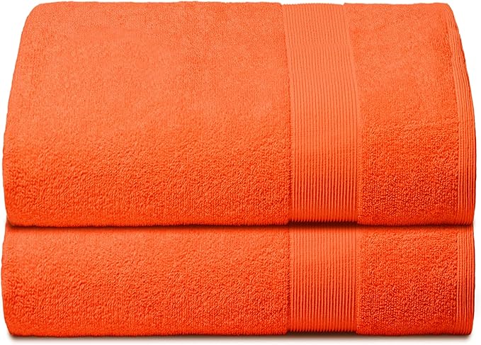 Belizzi Home Premium Cotton Oversized 2 Pack Bath Sheet 35x70-100% Pure Cotton - Ideal for Everyday use - Ultra Soft & Highly Absorbent - Machine Washable - Orange