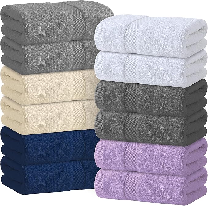 White Classic Wealuxe Cotton Hand Towels - Soft and Lightweight - 16x27 Inch - 12 Pack - Multi