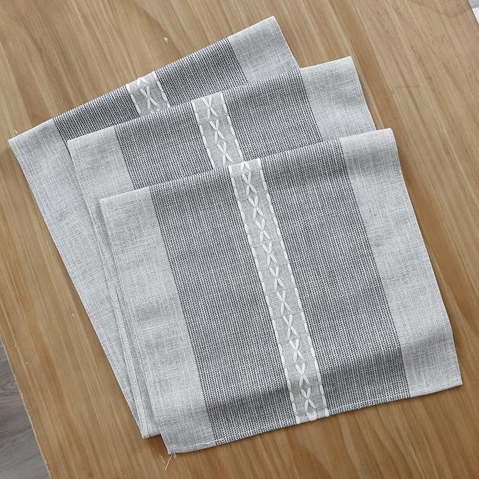 Farmhouse Braided Striped Table Runner Rustic Embroidery Coffee Table Runners for Decorations Weddings Holiday Grey 13x90inch