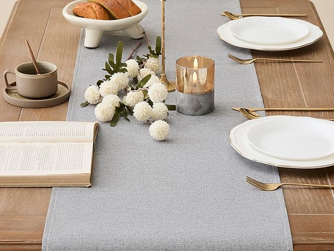 YATOJUZI Light Grey Table Runner Seasonal Summer Kitchen Dining Coffee Table Decoration 72 Inches Long Waterproof Neutral Farmhouse Rustic Table Runner Neutral Home Wedding Party Decor 16x72Inch
