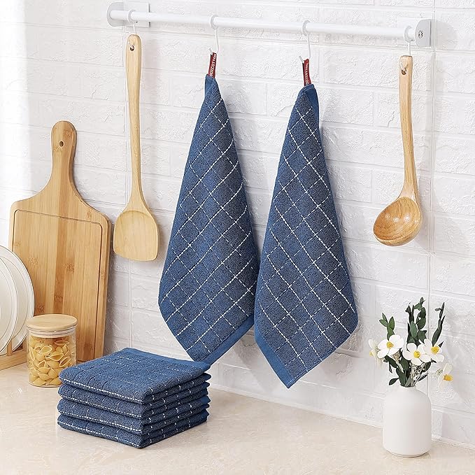 Homaxy 100% Cotton Terry Kitchen Dish Cloths, Ultra Soft and Absorbent Dish Towels for Kitchen, Suitable for Drying and Washing Dishes, 24 Pack, 12 x 12 Inches, Navy Blue