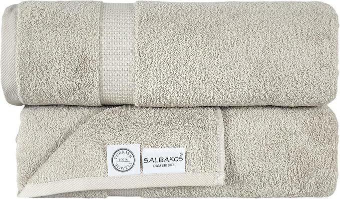 SALBAKOS 100% Turkish Cotton Extra Large Bath Sheet Towel Set of 2, 35x70 inch | Premium Quality | Hotel Collection Soft, Absorbent, Oversize Bath Towels | Made in Turkey (Stone, 2 Bath Sheets)