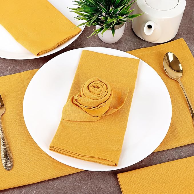 Cloth Napkins Gold Set of 12 Cotton Linen 18x18 Inch - Soft Durable Easter Washable - Ideal for Hotel Farmhouse Party Wedding Dinner Spring Everyday Use Gold Yellow