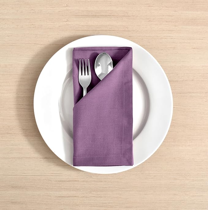 FINGERCRAFT Dinner Cloth Napkins, Cotton Linen Blend Mitered Corner Napkins Cloth 12 Pack Natural Premium Quality for Every Day Use, Parties, Easter, Thanksgiving, Weddings, 18x18 inch Lilac