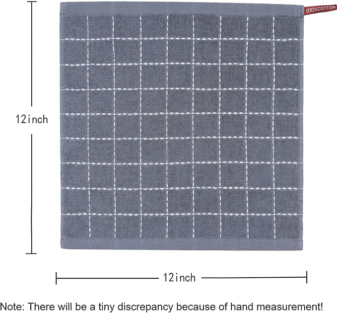 Cotton Terry Dish Cloths, Absorbent Dish Towels for Kitchen Drying, Soft Wash Cloths Multipurpose Dish Rags for Washing Dishes, 12 x 12 Inches, Set of 6 (Grey)