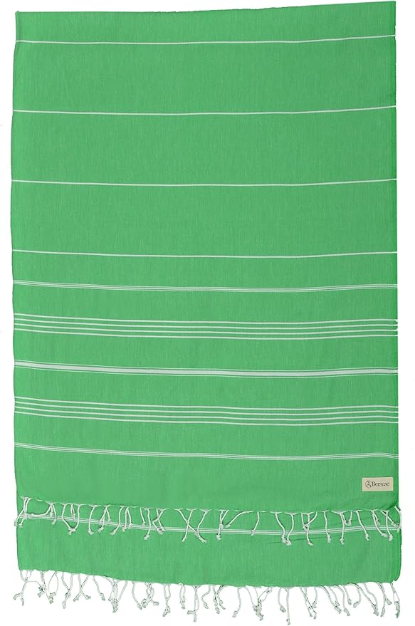 Bersuse Towels Anatolia XL Beach Blanket Throw Blanket Turkish Towel 100% Cotton Extra-Large Quick-Dry Lightweight Premium Peshtemal Towel - 61x82 Inches, Green (Set of 3)