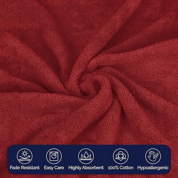 Elegant Comfort Premium Cotton 8-Piece Towel Set, Includes 4 Washcloths, 2 Hand Towels and 2 Bath Towels, 100% Turkish Cotton - Highly Absorbent and Super Soft Towels for Bathroom, Burgundy