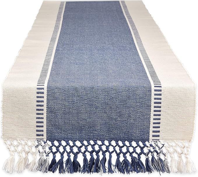 DII Dobby Stripe Woven Table Runner, 13x72-inch, French Blue