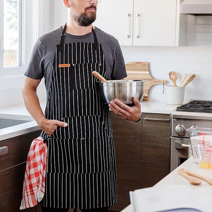 Chef Pomodoro Chef Apron for Men and Women - Kitchen Apron with Pockets & Adjustable Neck Straps - Cooking Apron 100% Cotton