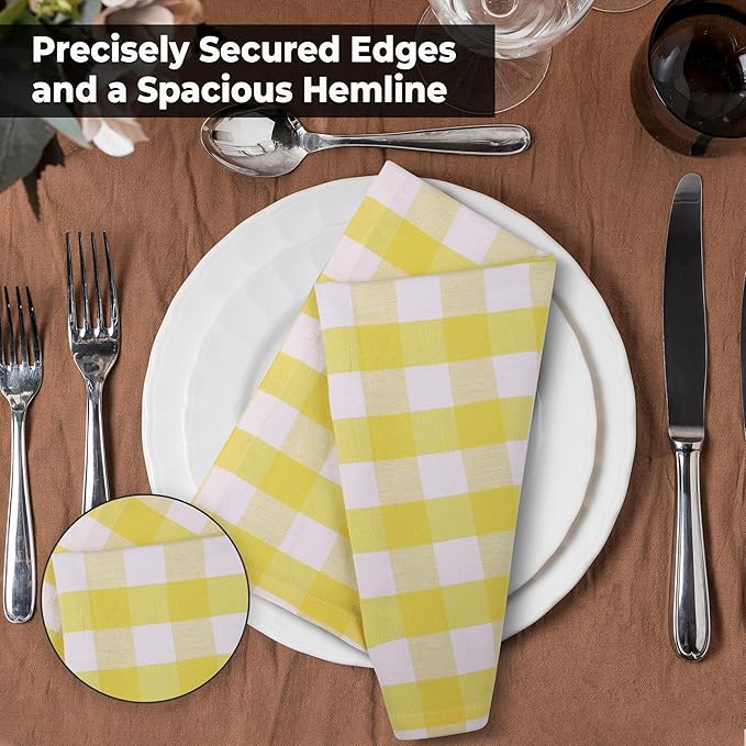 Urban Villa Cloth Napkins Set of 12 20x20 Inches 100% Cotton Napkins Cloth Washable Soft Durable Reusable Absorbent Table Dinner Napkins Cloth for Hotel Lunch Restaurant Weddings Parties-Yellow White