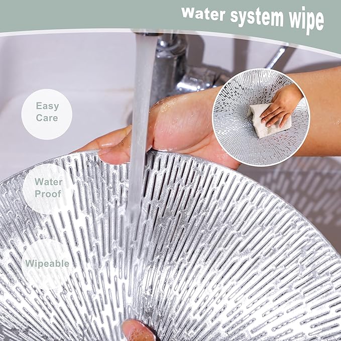 Snowkingdom Silver Round Placemats Set of 8, 15 Inch Metallic Vinyl Round Place Mats, Easy Clean Non Slip Heat Resistant Washable PVC Hollow Dining Table Mats for Wedding Party Christmas Decoration
