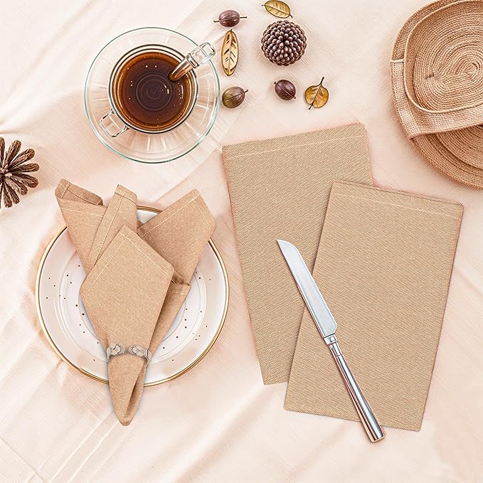 Ruvanti Cloth Napkins Set of 12, 18x18 Reusable Napkins Cloth Washable, Soft & Durable Table Napkin, Poly Cotton Fabric Dinner Napkins for Parties, Christmas, Thanksgiving, Weddings - Honey