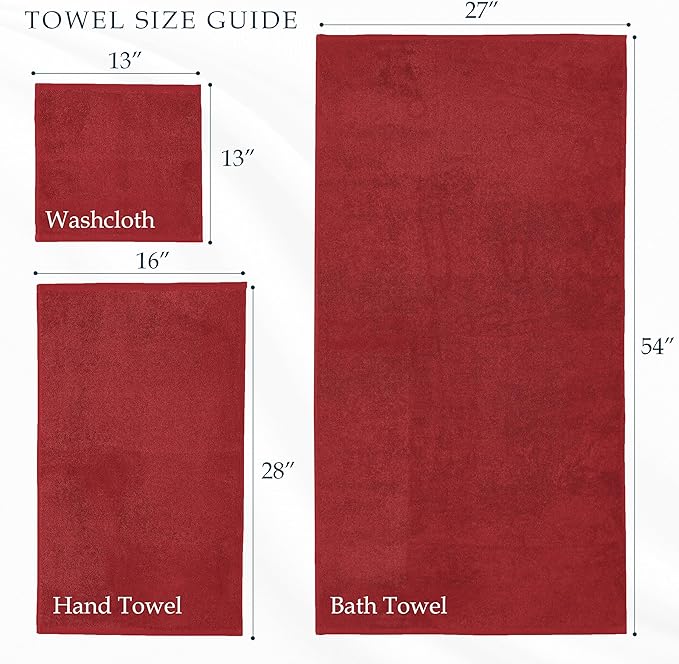 Mocassi Luxury 100% Turkish Cotton 2-Pack Bath Towel Set- Ultra Soft, Quick Dry Highly Absorbent 27 x 54 inch Premium Spa Hotel Quality 2PC Bath Towels - Luxurious Soft Bathroom Towels, Burgundy