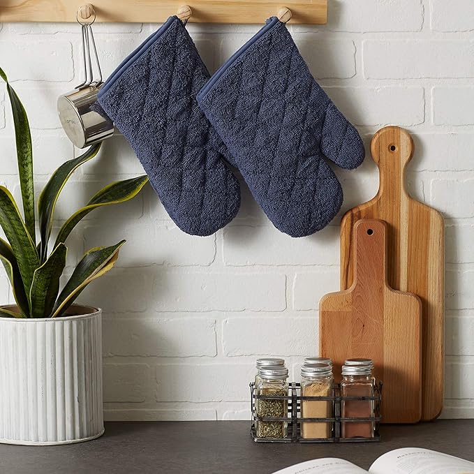 DII Basic Terry Collection 100% Cotton Quilted, Oven Mitt, French Blue, 2 Piece