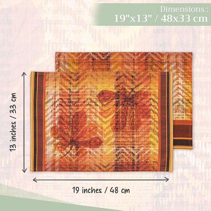 Maison d' Hermine Placemats Set of 4 100% Cotton Washable Cloth Place Mats, Reusable Table Mats for Thanksgiving Christmas Decorations Kitchen Dining Party Wedding (Thanksgiving Tartan, 13" x 19")
