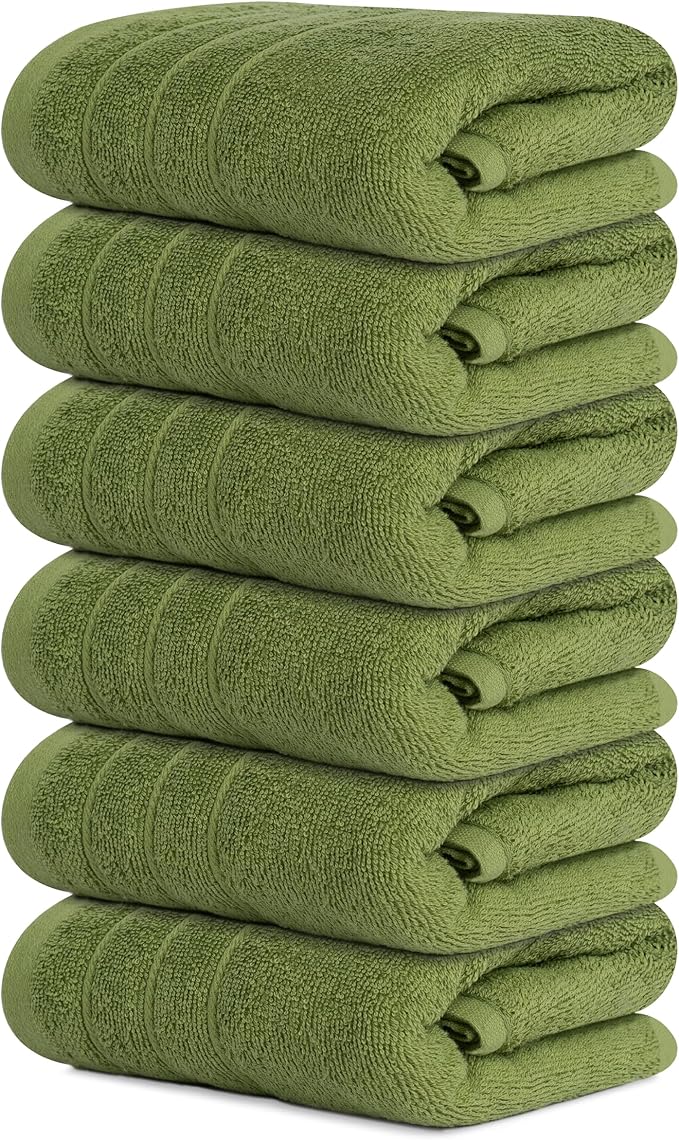 Tens Towels Pack of 6 Hand Towels, 100% Cotton, Lighter Weight, Quick to Dry, 16 x 28 Inches, Super Soft & Absorbent, Perfect for Bathroom & Kitchen, Green
