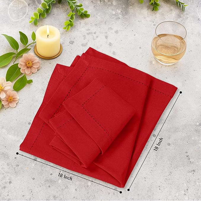 Ruvanti Cloth Napkins Set of 12, 100% Cotton High GSM 18x18 Inches, Hem Stitched Corners, Soft, Washable, Durable & Absorbent, Perfect for Parties, Christmas, Thanksgiving Dinners – Flame Scarlet