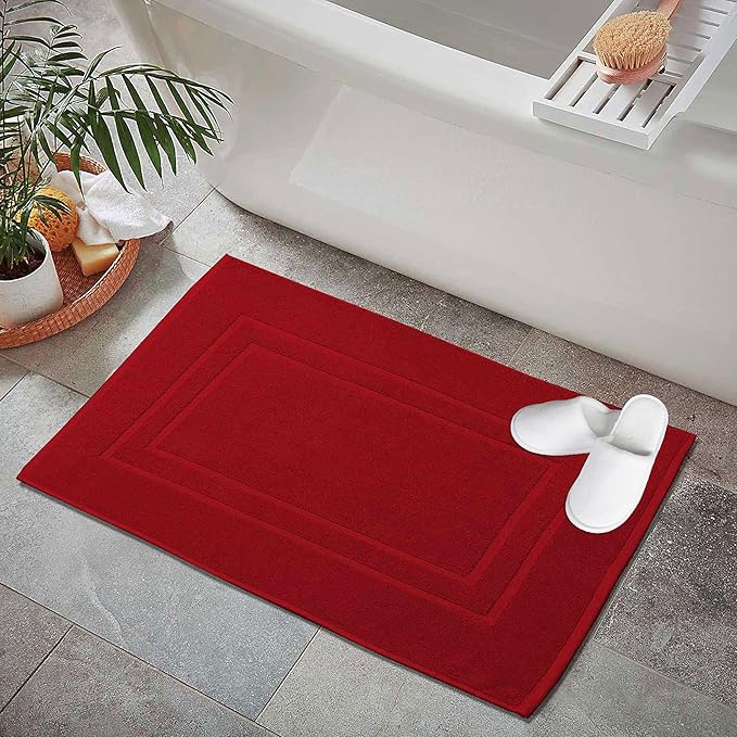 GOLD TEXTILES Premium Red Bath Mat - 2 Pack 22x34 Inches - Not a Bathroom Rug - 100% Ring Spun Cotton - Highly Absorbent & Non Slip Shower Bathroom Floor Mat Towel - Machine Washable