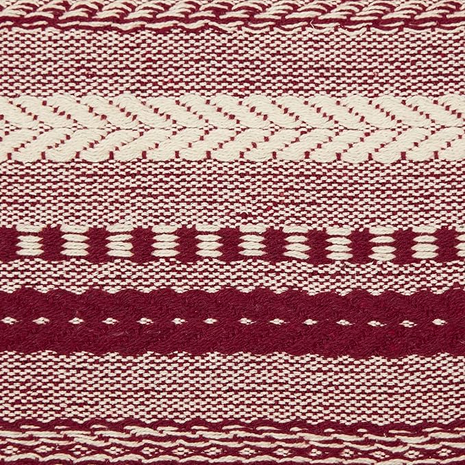DII Farmhouse Braided Stripe Table Runner Collection, 15x108 (15x113, Fringe Included), Wine