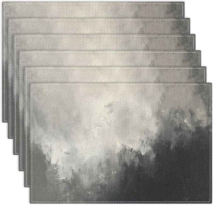 Emvency Farmhouse Placemats Set of 6, Abstract Modern Minimalist Grey Neutral 12x18 Inch Linen Rectangular Place Table Mats for Indoors & Outdoor Home Party Kitchen Dining Decoration