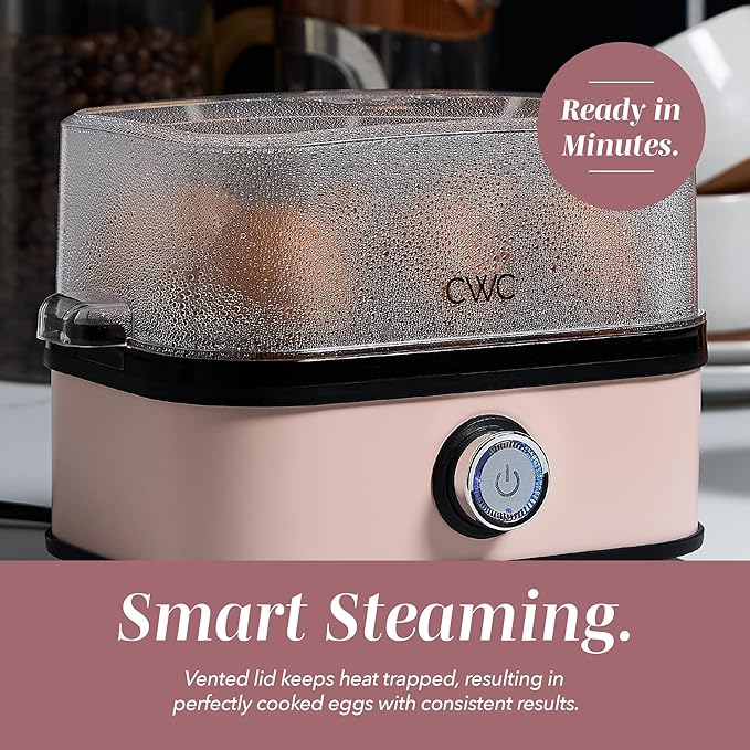 COOK WITH COLOR 6-Egg Capacity Egg Cooker – For Soft, Medium, Or Hard-Boiled Eggs, Rapid Cook Time, Auto Shut-Off & Boil-Dry Protection – Includes Tray, Measuring Cup & Lid – 210W Egg Maker, Pink