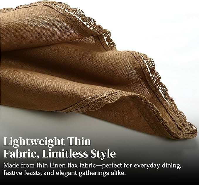 Ramanta Home Linen Flax Cloth Napkins Set of 24 Brown, 18x18 Inch | Easter Premium Cotton Linen Flax Lace Soft & Durable | Washable Ideal for Spring Basket Décor, Wedding Party, Kitchen, Everyday Use