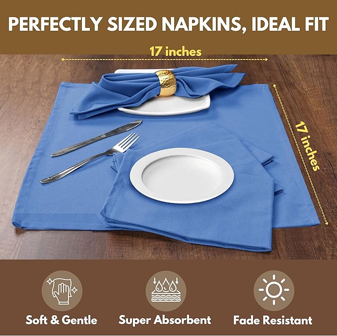 Native Fab Cotton Table Napkins, 4 Pack, 100% Cotton, 17x17 Inches, Premium Quality, Durable, Washable Fabric, Ideal for Weddings, Holiday Dinners, Coastal Decor, Easter, Sky Blue & Ivory
