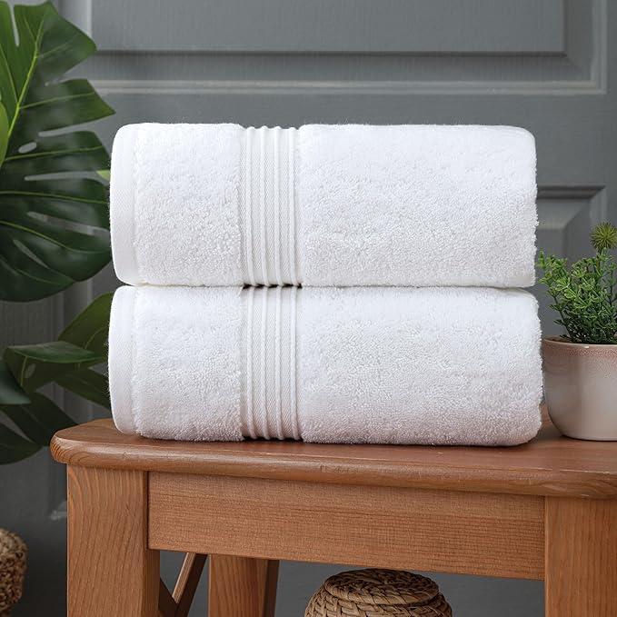Milara Turkish Super-Plush Bathroom Hand Towels Set 2-Piece | Premium Cotton Hand Towels Set Absorbent, Durable with Hanging Loops | White Color Hand Towel, (16 x 30 Inches)
