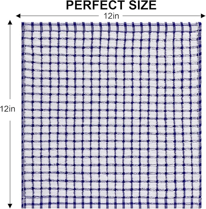 Kitinjoy Cotton 12 Pack Terry Kitchen Dish Cloths, 12 x 12 Inches Super Soft and Absorbent Dish Rags, Quick Drying Dish Towels for Washing Dishes, Mixed Color