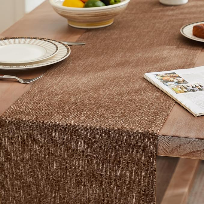 ZeeMart Rustic Cotton Linen Table Runner, 13x72 Inches Brown, Farmhouse Style Brown Table Runners 72 Inches Long, Washable Kitchen Dining Table Decoration for Home Party Decor