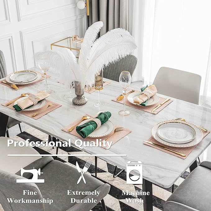Home Brilliant Placemats Set of 8 Heat Resistant Dining Table Place Mats for Kitchen Table Party Dinner Spring Decorations, 13 x 19 inches, Apricot Pink