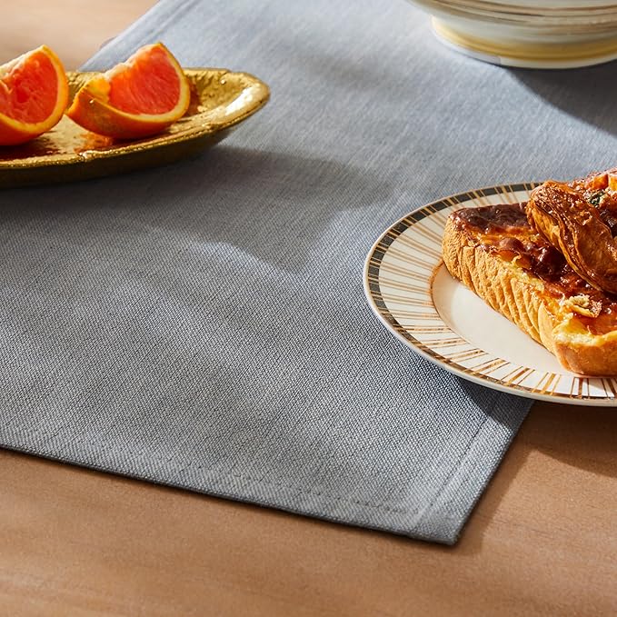 ZeeMart Rustic Cotton Linen Table Runner, 13x108 Inches Blue Ashes, Farmhouse Style Blue Grey Table Runners 108 Inches Long, Washable Kitchen Dining Table Decoration for Home Party Decor