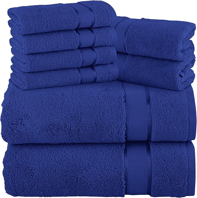 Elegant Comfort Premium Cotton 8-Piece Towel Set, Includes 4 Washcloths, 2 Hand Towels and 2 Bath Towels, 100% Turkish Cotton - Highly Absorbent and Super Soft Towels for Bathroom, Royal Blue