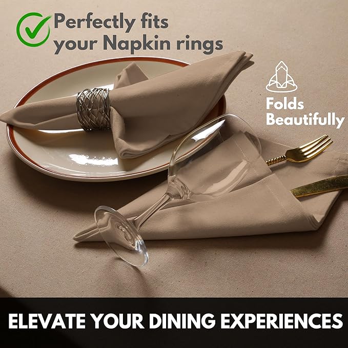 Napkins 100% Cotton Decorative Napkin Washable Cloth Napkins Set of 12 for Home, Wedding, Restaurant, Buffet Party & Camping - Beige Natural (17"x17")