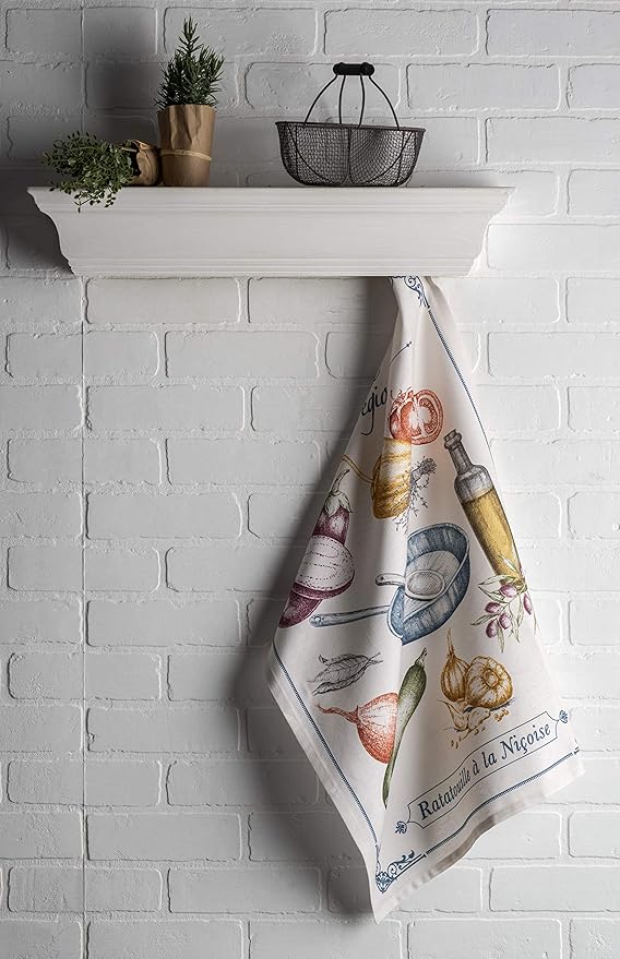 Maison d' Hermine Kitchen Towels Set of 3 100% Cotton 27.50" x 20" Reusable Cloth Tea Dish Towels Absorbent with Hanging Loop for Kitchen Gifts for Mothers Day Spring/Summer (Gastronomie)