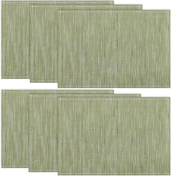 Niviy Green Placemats Set of 6, 12x18 Inch Washable Easy to Clean Heat-Resistant Anti-Skid Sage Green Placemats for Holiday Party Kitchen Dining Room Decoration