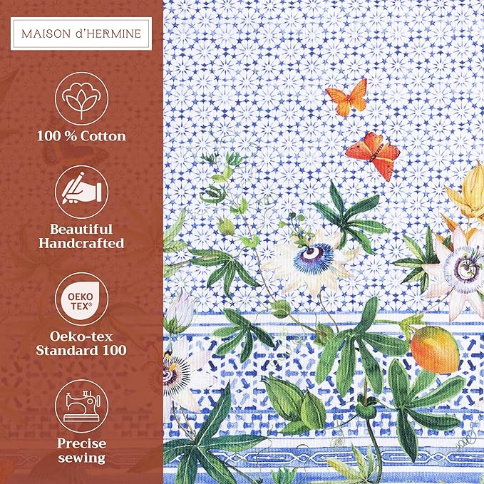 Maison d' Hermine Placemats Set of 4 100% Cotton Washable Cloth Place Mats Reusable Table Mats for Kitchen Dining Party Wedding Gifts for Mothers Day Spring/Summer (Passiflora, 13" x 19")