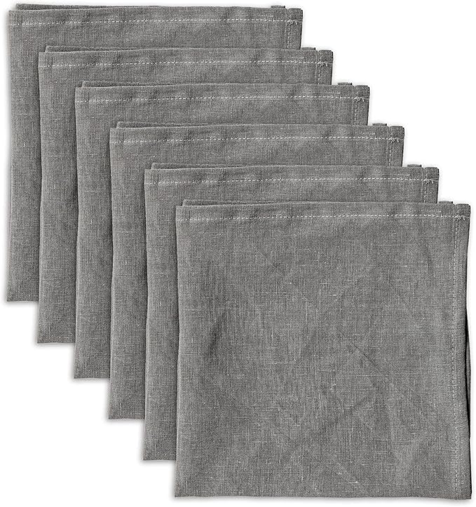 100% Pure Linen Dinner Cloth Napkins 15 x 15 Inch Taupe Grey - Set of 6 Pack European Flax Natural Fabric Washable for Home and Kitchen