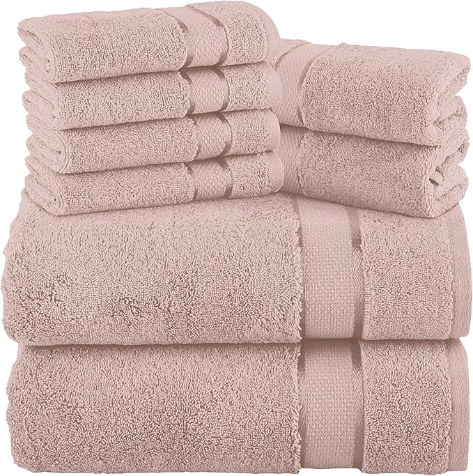 Elegant Comfort Premium Cotton 8-Piece Towel Set, Includes 4 Washcloths, 2 Hand Towels and 2 Bath Towels, 100% Turkish Cotton - Highly Absorbent and Super Soft Towels for Bathroom, Dusty Rose