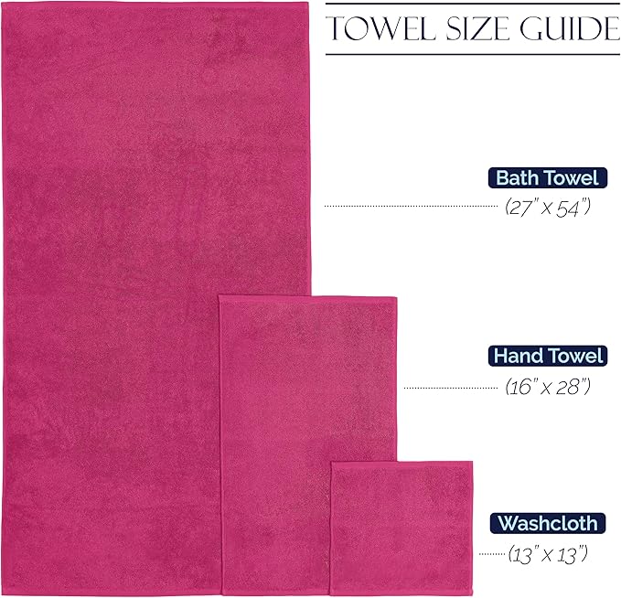 Elegant Comfort Premium Cotton 8-Piece Towel Set, Includes 4 Washcloths, 2 Hand Towels and 2 Bath Towels, 100% Turkish Cotton - Highly Absorbent and Super Soft Towels for Bathroom, Hot Pink