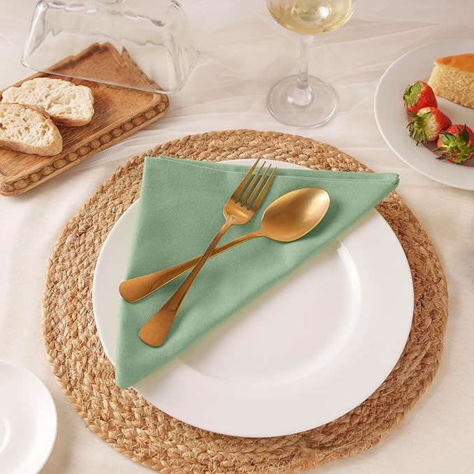 Blue Needles Solid Cloth Napkins Set of 12 Sage Green 100% Cotton Dinner Napkins 18x18 inches - Soft, Reusable, Absorbent & Washable Linen, Ideal for Christmas Events, Parties & Everyday Use