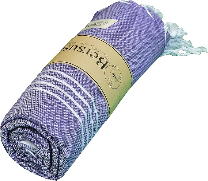 Bersuse Towels Anatolia XL Beach Blanket Throw Blanket Turkish Towel 100% Cotton Extra-Large Quick-Dry Lightweight Premium Peshtemal Towel - 61x82 Inches, Dark Purple (Set of 6)